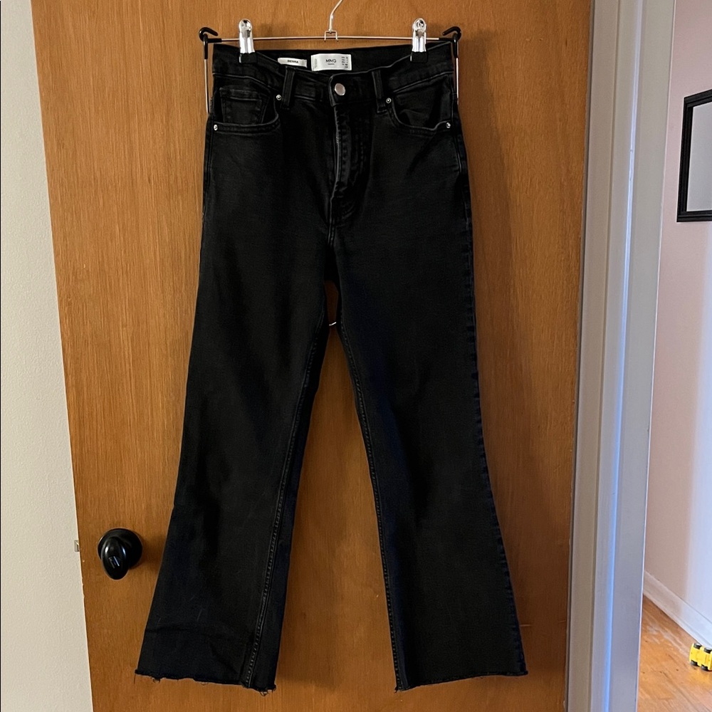 Mango Black Flare Raw-Edge Women's Jeans